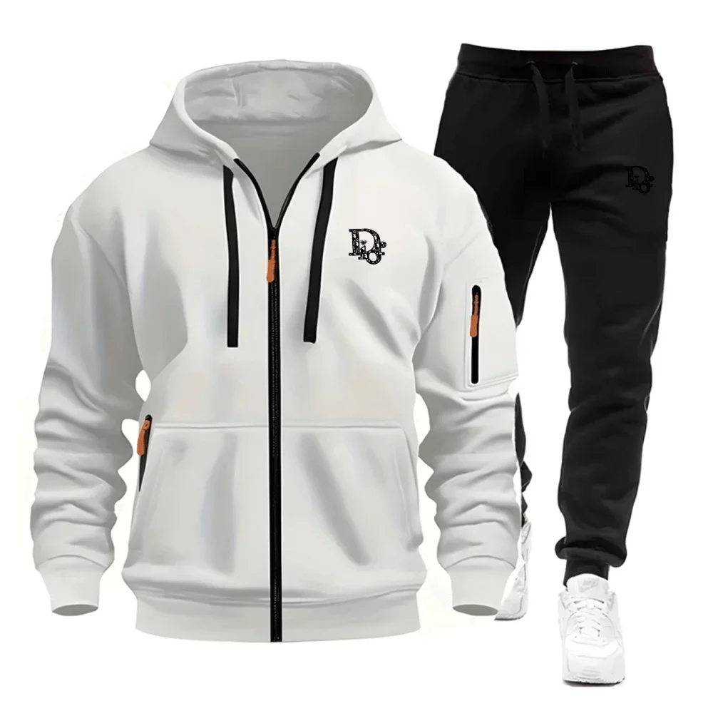 2026 Men's Tracksuit Hoodie Sweatpants Set Black Letter Print Zipper Jacket Jogger Pants Casual Fashion Autumn Winter Outfit - view 2
