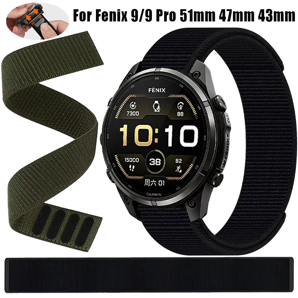 26mm 22mm 20mm Hook Loop Nylon Strap For Garmin Fenix 9/9 Pro 51mm 47mm 43mm Enduro 3 Quatix 8 Tactix 8 Watchband Belt Accessory