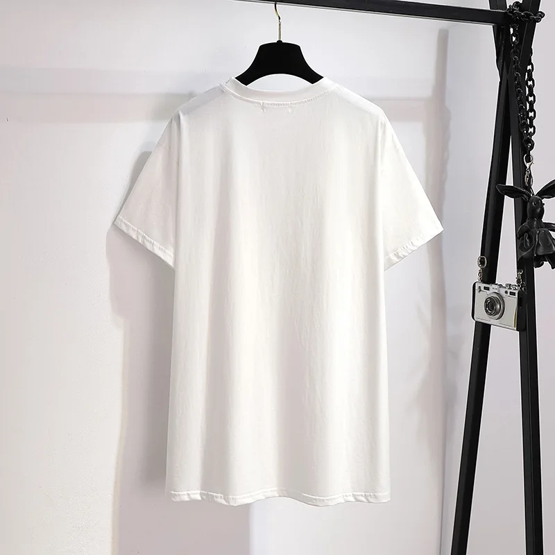 New 2022 Summer Plus Size Tops For Women Large Size Short Sleeve Loose White Cotton Heart-shap T-shirt 4XL 5XL 6XL 7XL 8XL 9XL