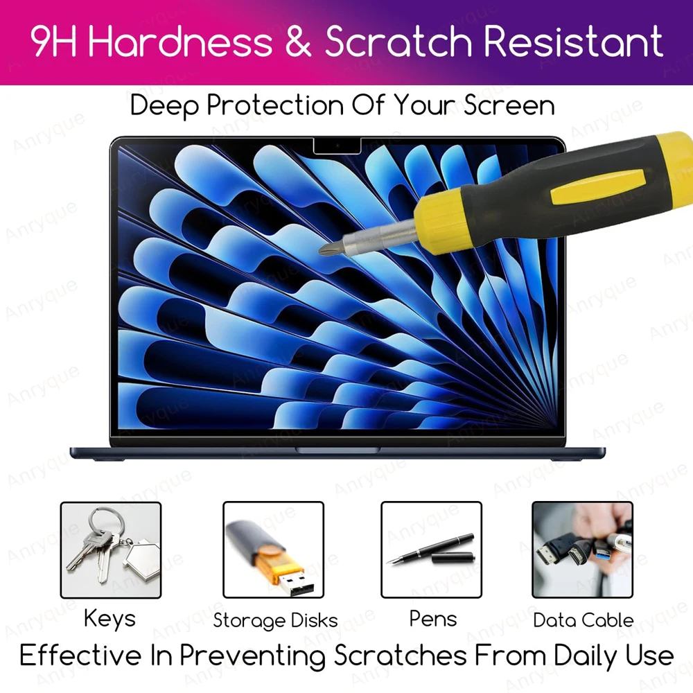 Apple MacBook Air 13용 9H 강화 유리 화면 보호기. 6인치 2025-2022 M4 M3 M2 A3240 A3113 A2681 안티 스크래치 투명 필름