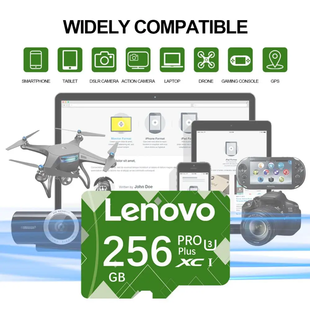 Lenovo-Cartão Micro TF SD, Cartão de Memória Flash para Telefones, Jogos, PS4, 512GB, 256GB, 1TB, 2TB, 10 GB, 128GB