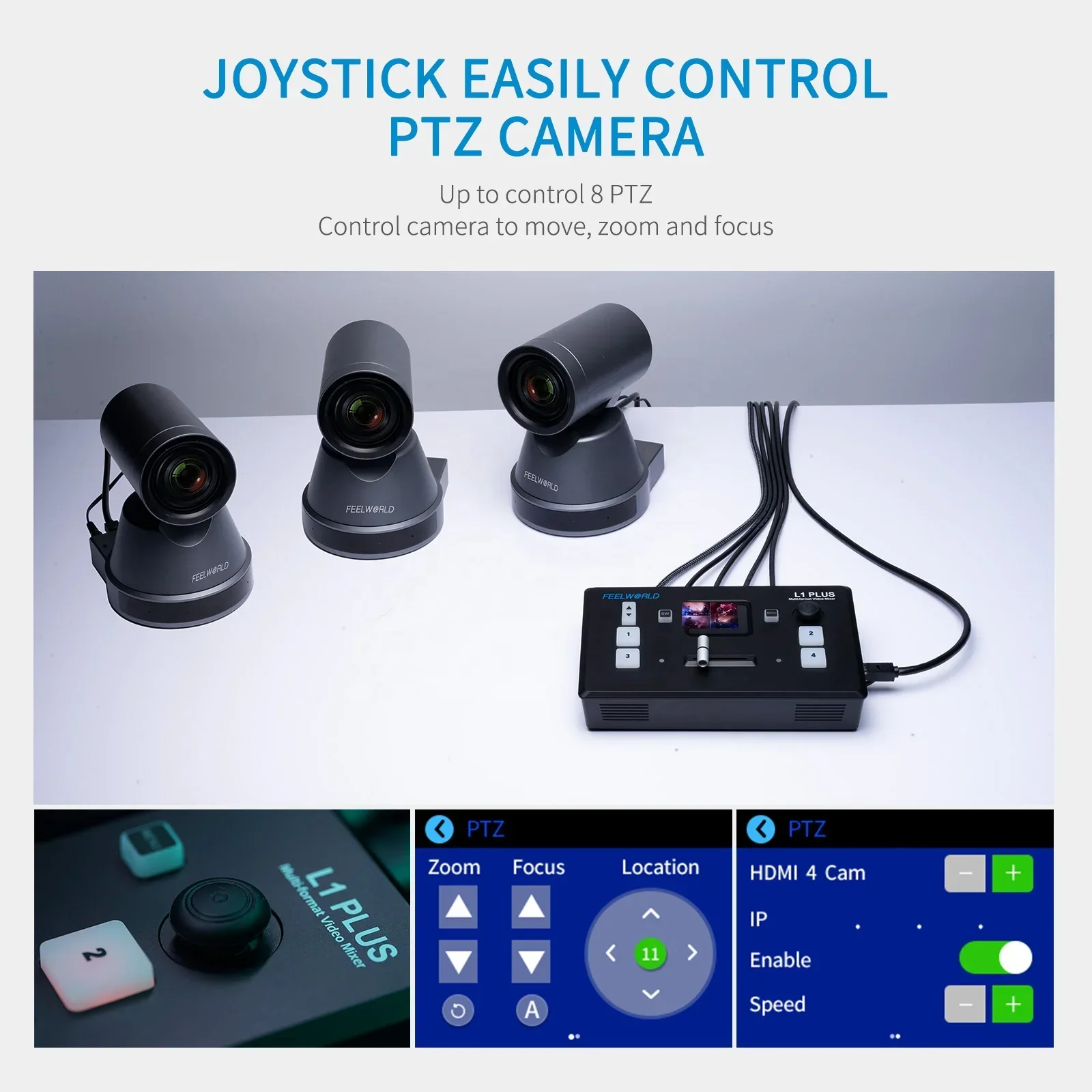 2025  NEW FEELWORLD L1 PLUS Multi-camera Video Mixer Switcher Touch Screen PTZ Control USB3.0 Fast Streaming Live Video Switcher