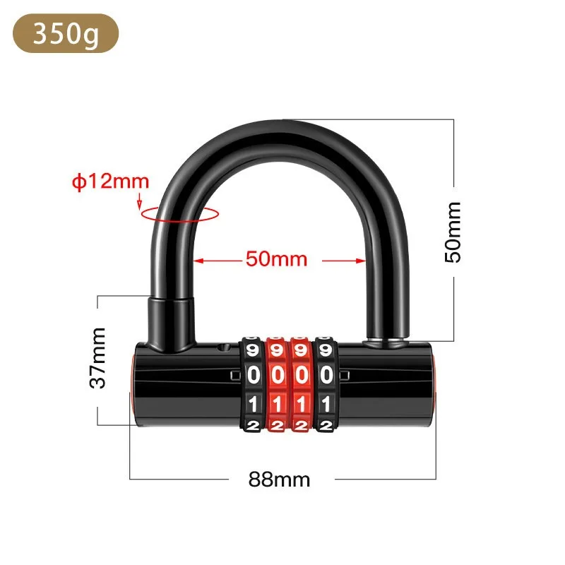 Extended U-shaped Anti-theft Combination Lock Double Glass Door Shop Door Padlock Bicycle Lock Bike Accessories Outdoor Sports