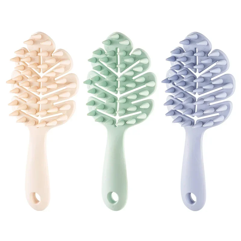 Scalp Massage Comb Silicone Leaf Shape Head Hair Washing Shampoo Bath Body Massage Brush Long Handle Salon Brush Comb Tool