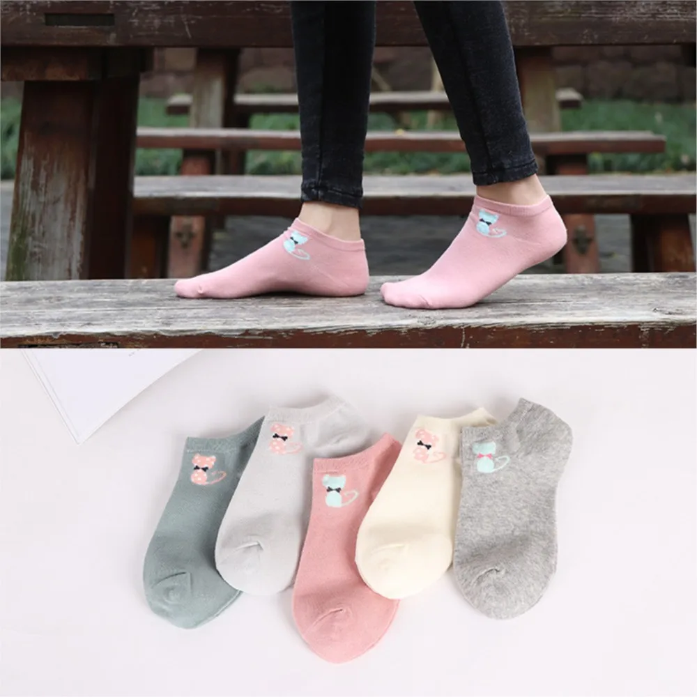 Women Funny Socks Casual Boat Low Cut Cute Cats Faces cotton Short Ankle Socks Crew Hot New