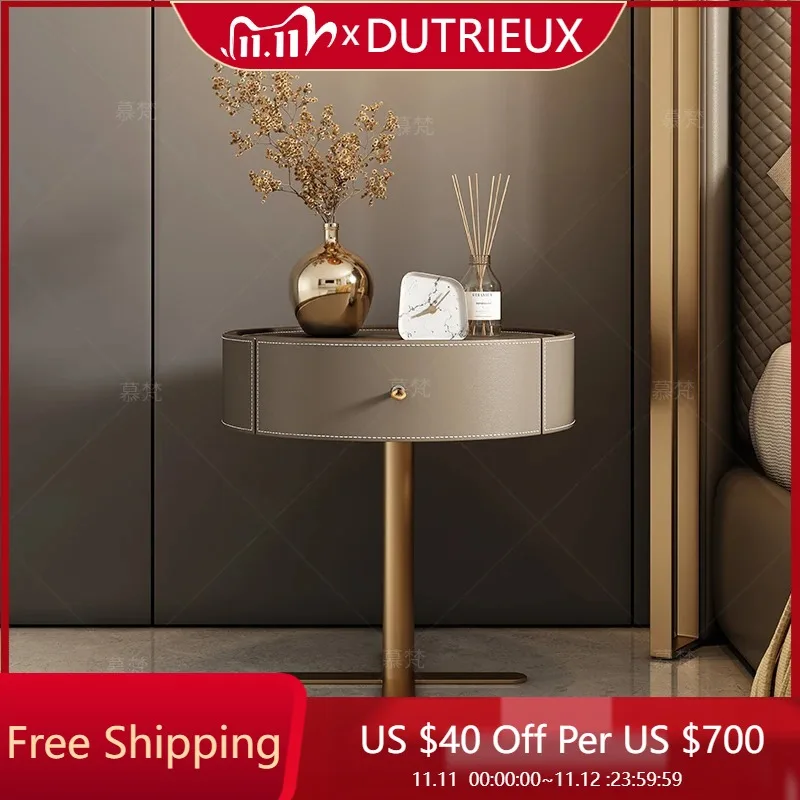 

Accent Aesthetic Nightstand Storage Vintage Simple Leather Bedside Table Creative Modern Mesa De Noche Chinese Style Furniture