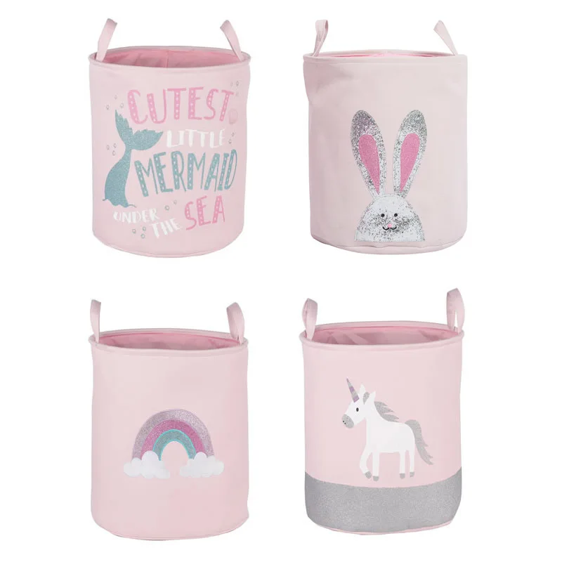 Home Round Dirty Laundry Basket Double Thickened Pink Dream Castle Girls Toys Clothes Organizer Storage Bag