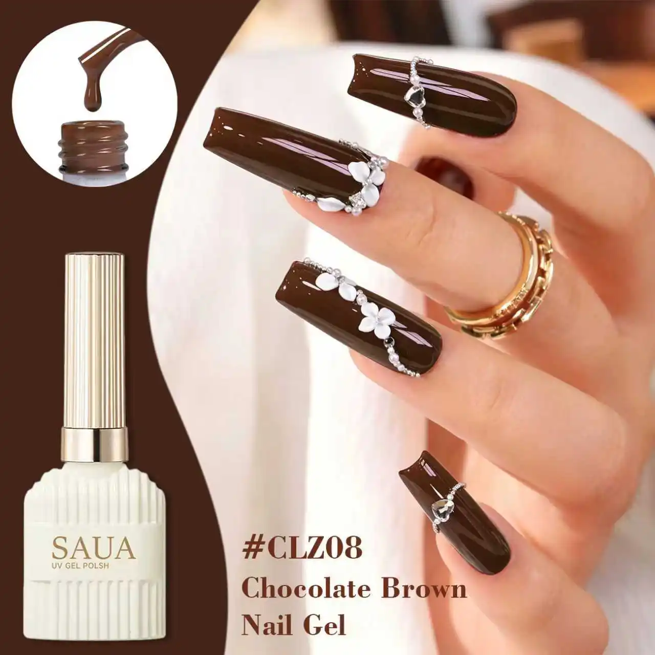 15ML Chocolate Brown UV Gel Nail Polish,  Long-Lasting Shiny High Saturation, Scratch-Resistant, Suitable for All Skin Tones