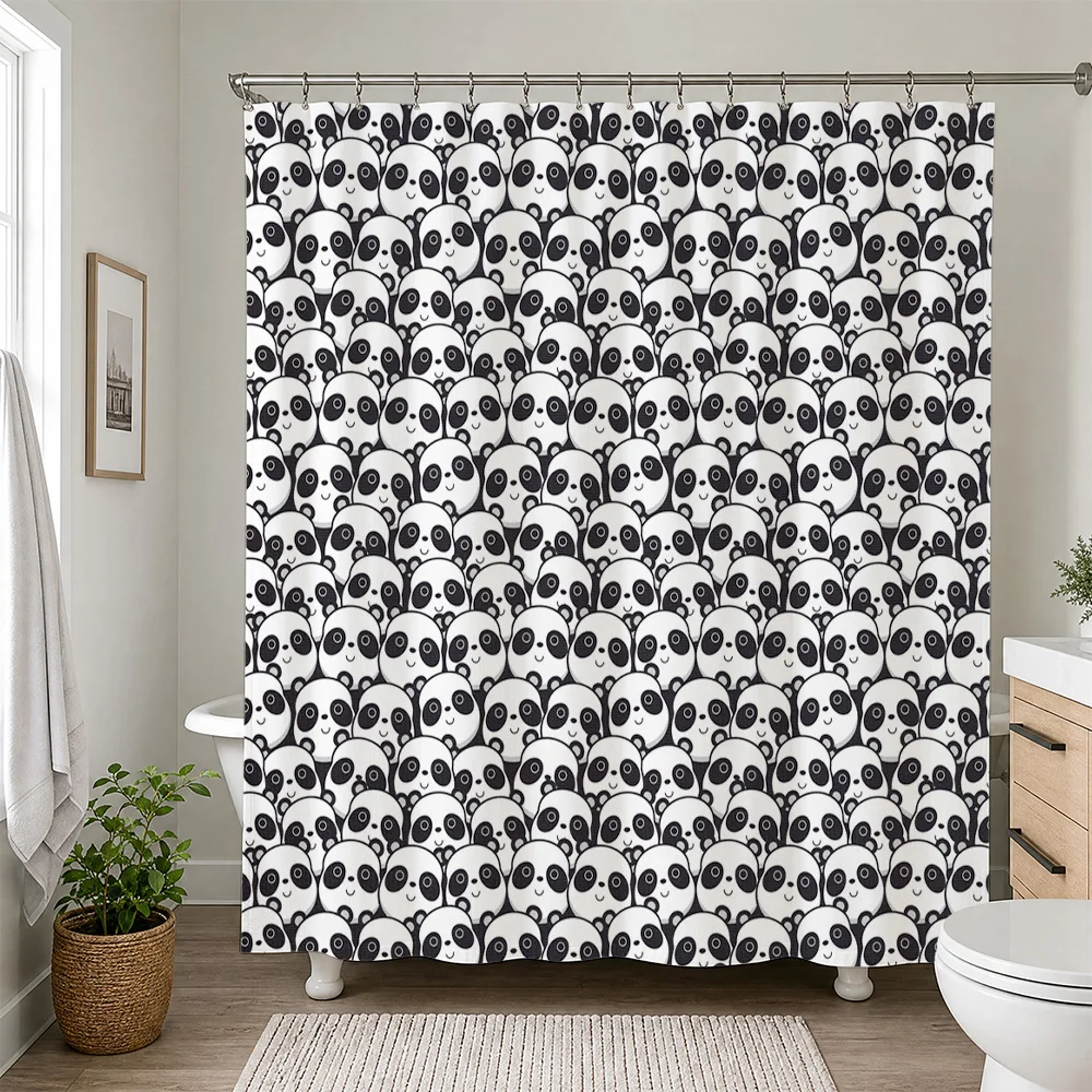 Cute Panda Print Shower Curtain Waterproof Liner Black and White Novelty Bathroom Decor Home Decor Gift