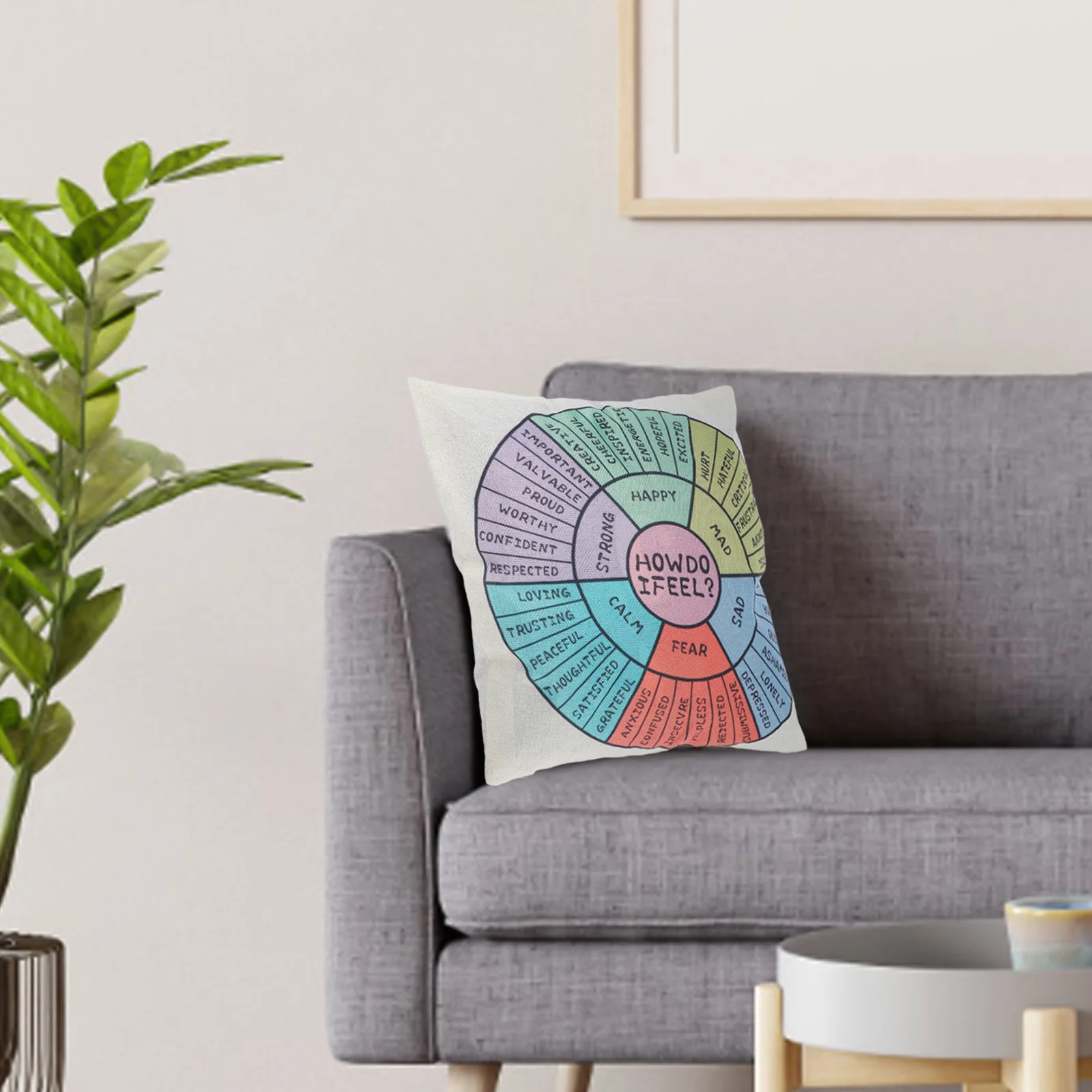 

1pc Emotion Wheel Pillowcase Square Linen Throw Pillow Covers For Bed Couch Sofa Bedroom Decor Soft Sturdy Comfortable Therapy