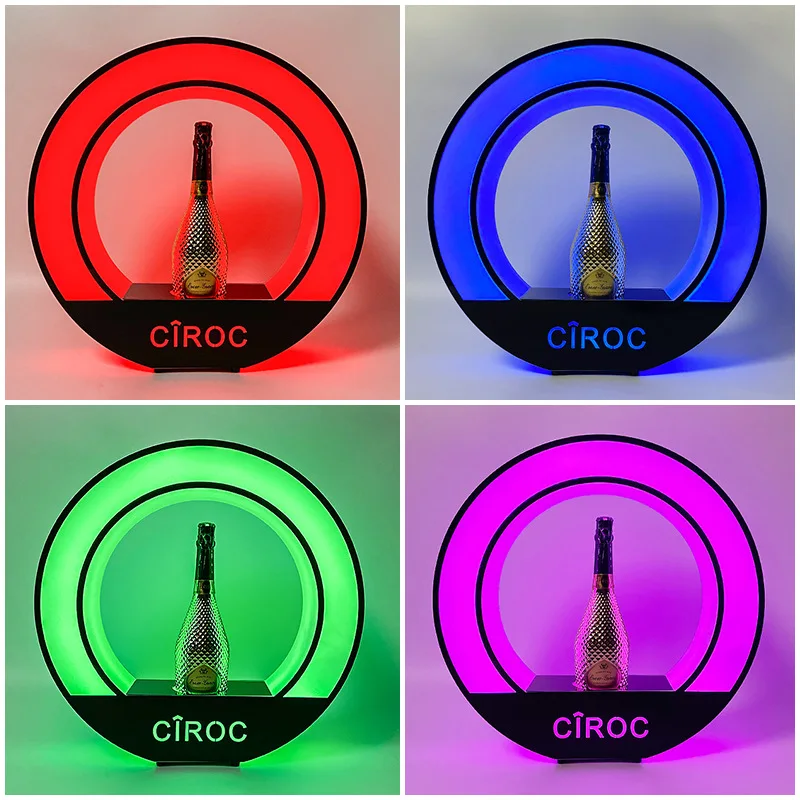 

LED rechargeable luminous wine seat bar colorful vodka round foreign wine placard base champagne display stand