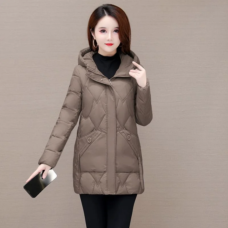 2023 New Women Cotton Coat Winter Jacket Female Loose Thick  Mid Length Version Parkas Warm Outwear Thin Hooded Overcoat