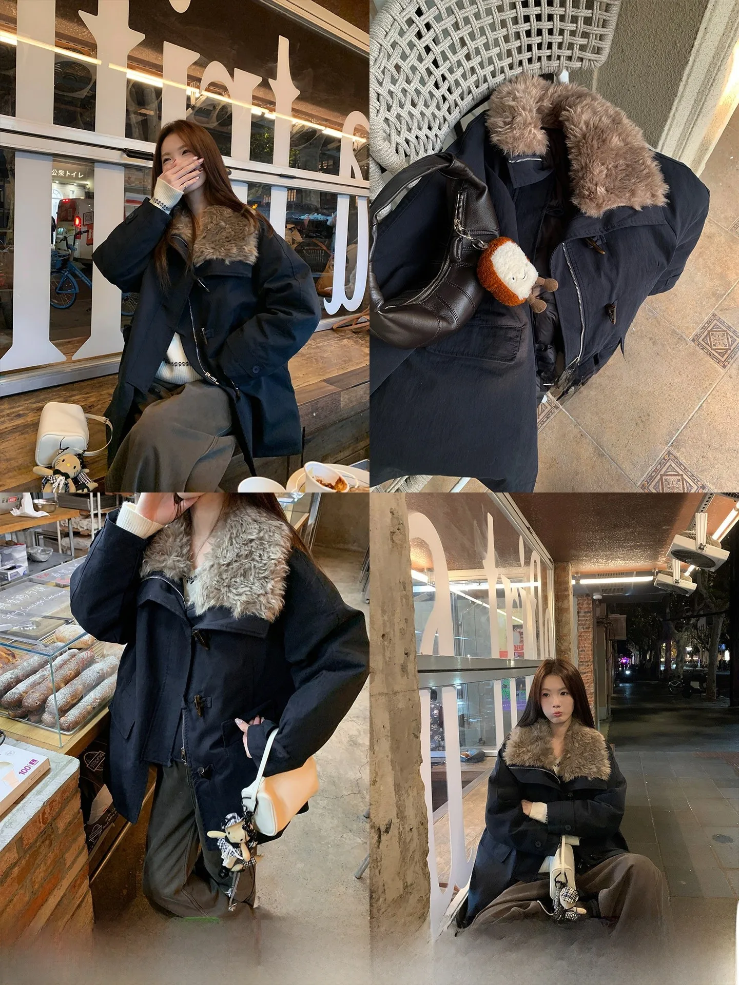 

Retro Style Women's down Jacket with Fur Collar Duck down Workwear Coat Button Closure Warm Long Sleeve Mid-Length Coat