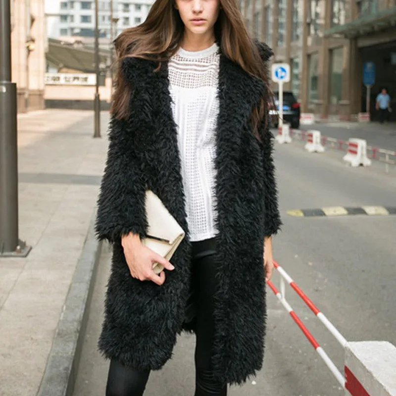 

Women's Lapel Loose Dark Button Plush Mid-length Woolen Coat Autumn and Winter New Fashion Women's Pure Color Woolen Coat