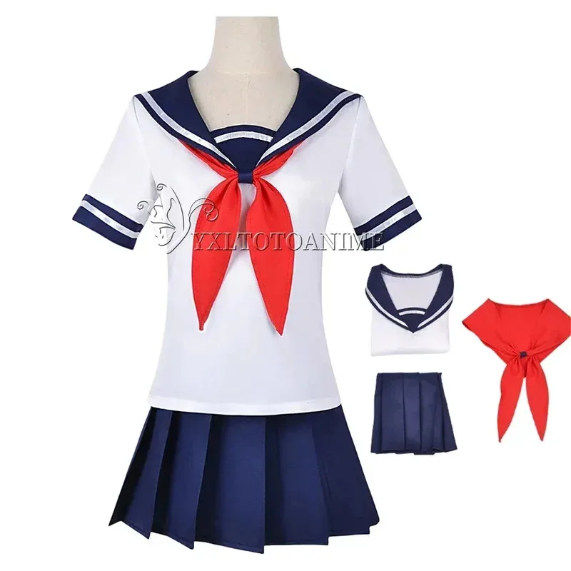 

Halloween Party Girl's Navy Blue Sailor Skirt Pantyhose Loli Black Leather Shoes Yandere Simulator Ayano Aishi Cosplay Costume