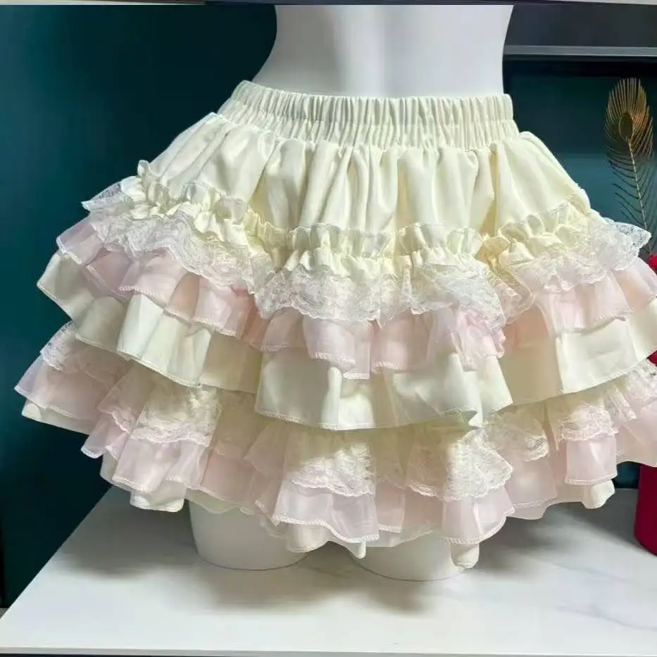 Cute Lace Ruffles Party Mini Skirts Harajuku Y2k Faldas Mujer Sweet Kawaii Lolita Style Princess Vintage Cake Skirt Women