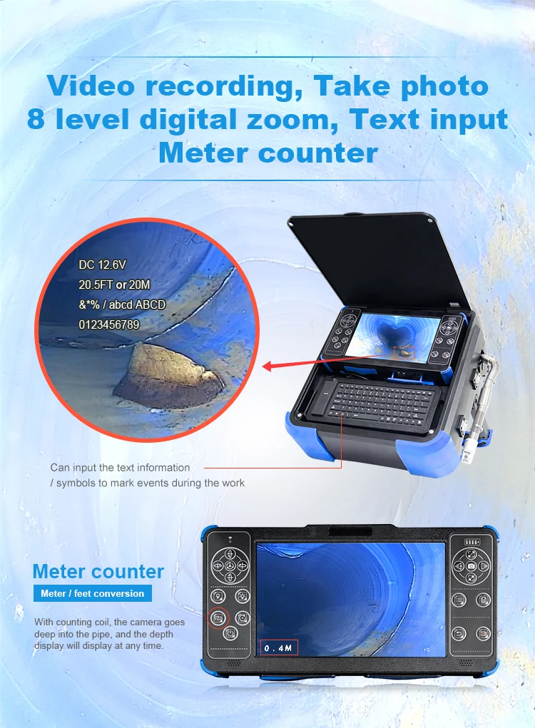 Fabricación OEM 30m 50m 80m 100m 10,1 pulgadas tubería de pozo profundo subacuática 360 pantalla de inspección cámara de plomería