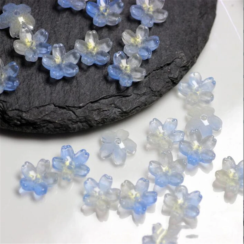 50Pcs/Lot New Creative Torus 10MM Glass Flower Beads Sakura Petals Charm Connectors Diy Earrings Hair Jewelry Making Accessories