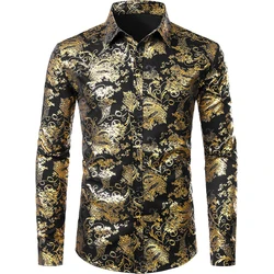 Camicia da uomo di lusso in oro floreale 3D con stampa completa a maniche lunghe camicie abbottonate per camicetta da uomo Casual da festa