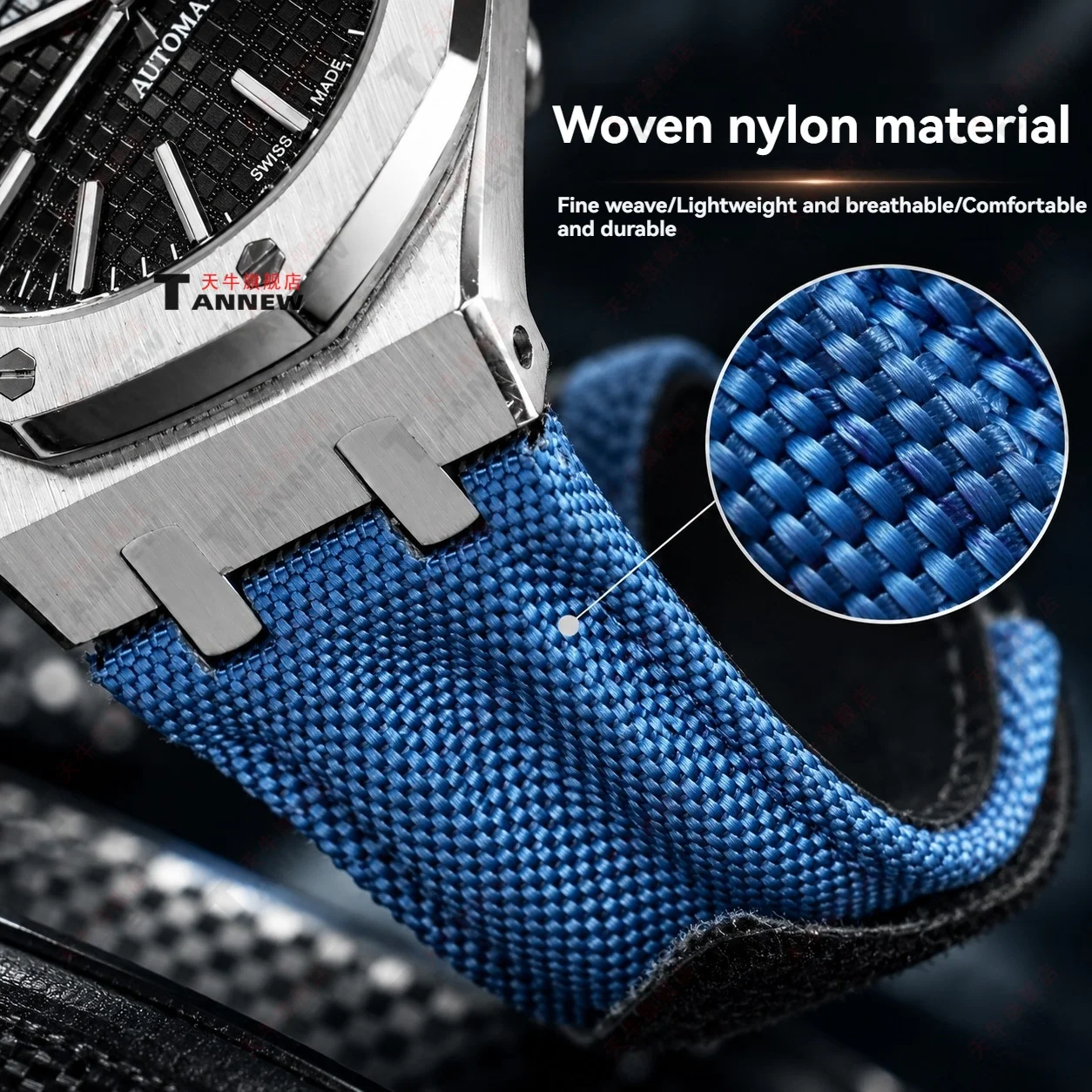 Nylon Canvas Elastic Replacement Watch Strap for Audemars Piguet Royal Oak 15500 15400 26331 15510 26237 26703 Hook Loop Band