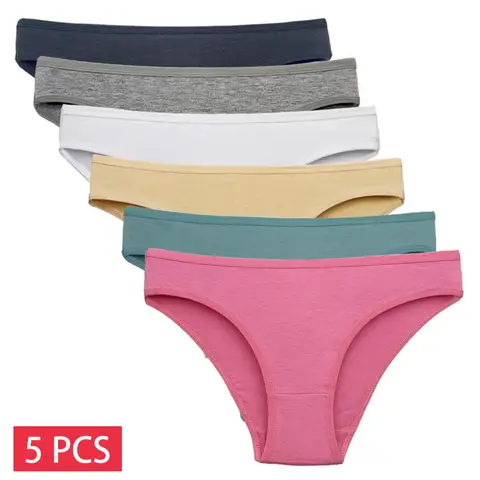 5 PCS/SET Women's Underwear Cotton Panty Sexy Female Underpants Solid Color Intimates Women Lingerie Cotton Briefs Panties