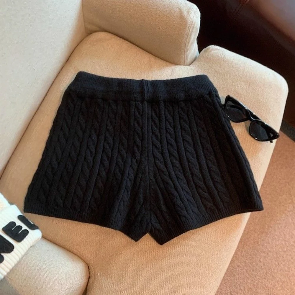 Neue Damen-Strickshorts, vielseitige Strickshorts, lockere, weit geschnittene, lässige Minishorts für Damen – Detail 9