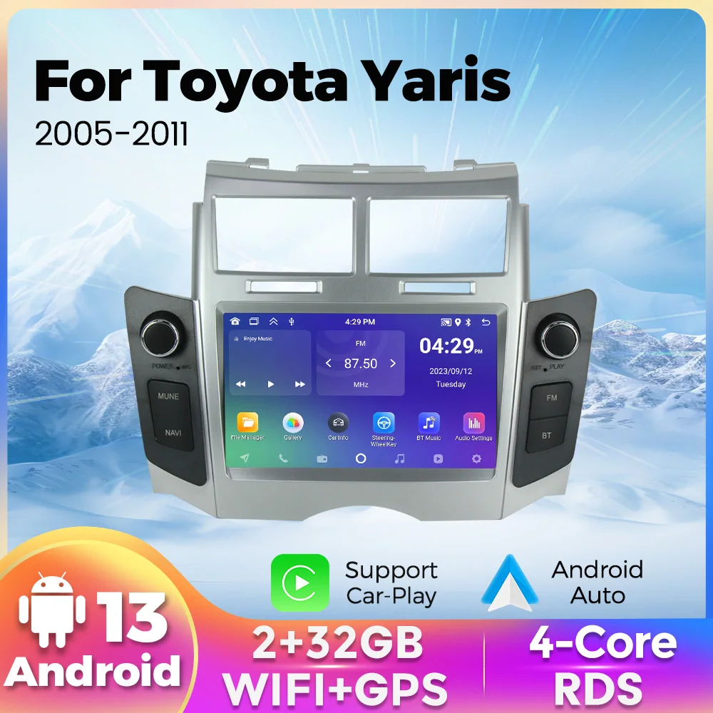 Android 13 Car radio For Toyota Yaris XP90 Vitz Platz 2005-2012 CarPlay Android Auto Multimedia GPS Navigation Video Player WiFi