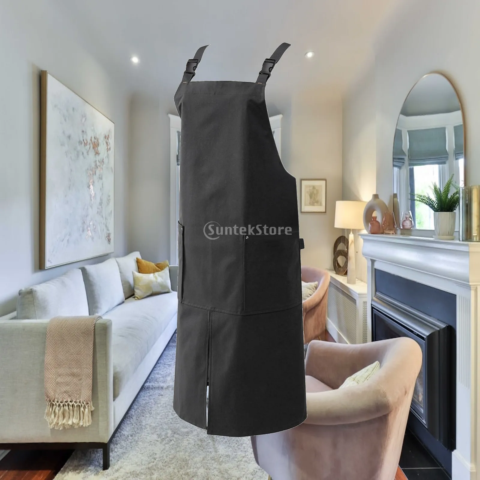 Durable Waterproof Kitchen Apron with Enlarged Pockets for BBQ Grill Studio Hair Stylist Work