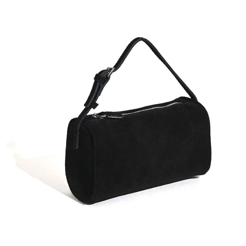 2026 NEW Exquisite Small Pillow Bag Matte Suede Leather Black Bags Women Crossbody Bag Round Shape Chamois Female Shoulder Bag