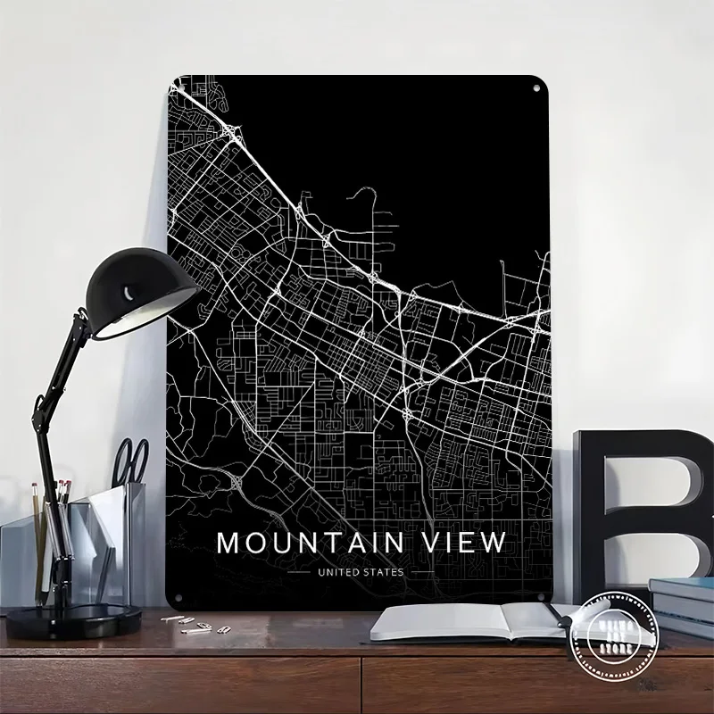 Mountain View California 3D Printed Texture Poster Personalized Wall Art Retro Metal Tin Signs for Decor Living Room Wand Deko