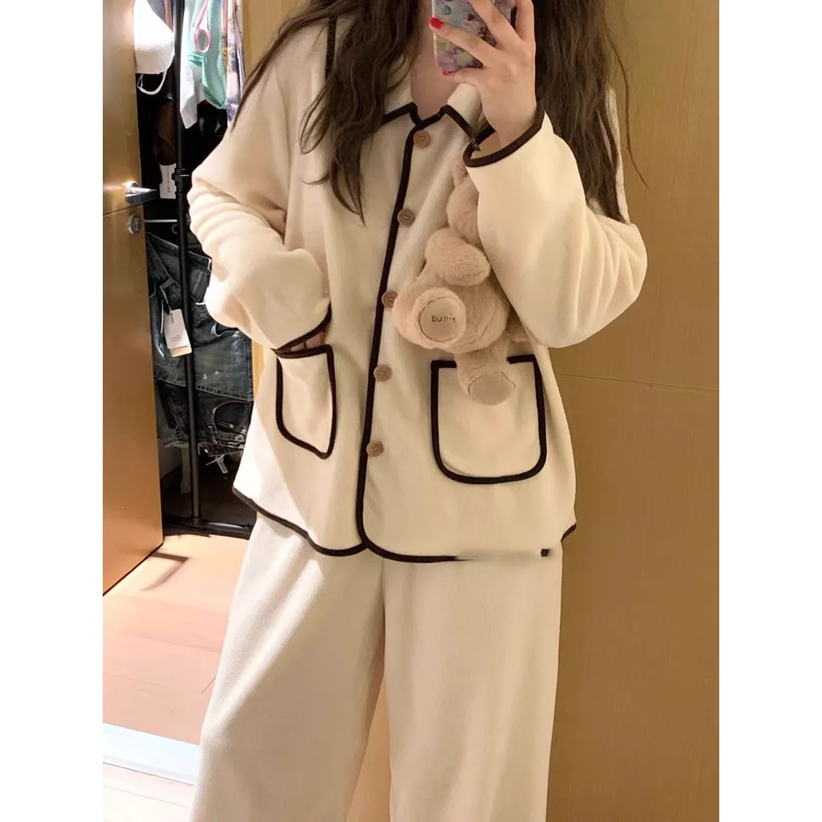 

Pjs Set Thickened Coral Fleece Women's Pajama Set Women's Warm Winter Pajamas Fashionable Home Clothes, Pajamas Soft Pajama Set