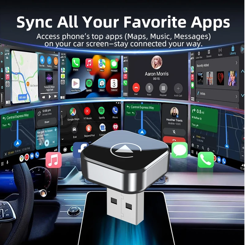 Vyvylabs Wireless CarPlay Adapter Fast Auto-Connect Mini Box USB Plug-and-play for iPhone 6 and Android 11 above with USB-A Port