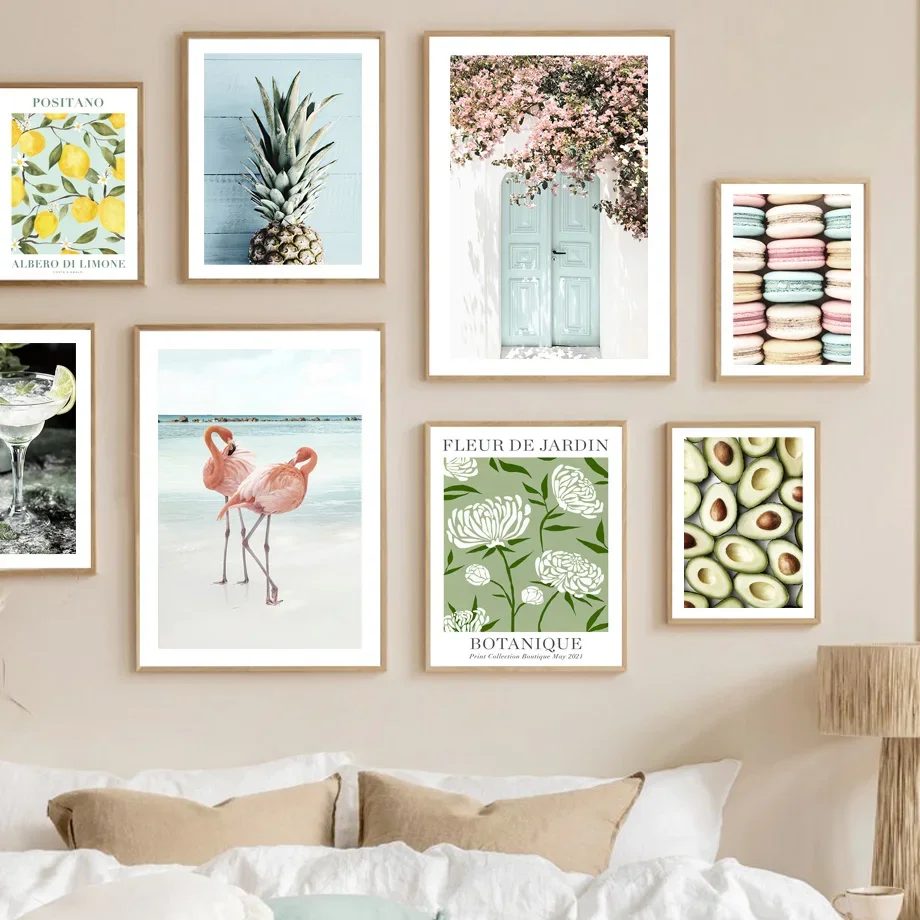 Pink Flower Door Matisse Lemons Pineapple Birds Wall Art Print Canvas Nordic Style Living Room Decor Poster with Bird Motif