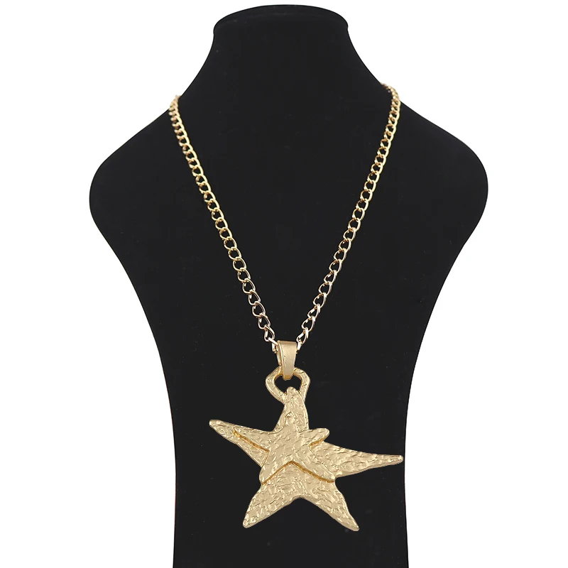 Large Statement Abstract Tribal Boho Round Flower Medallion Matte Gold Pendant on Long Gold Chain Necklace Lagenlook 34\