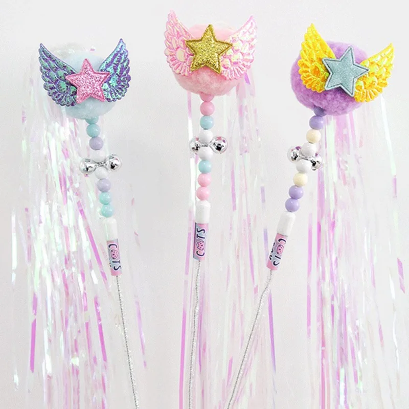 Cat Wand Toy Tassel Teaser Stick Cat Toys Interactive Kitten Toy Feather Wand for Indoor Cats Playing Exercise Pet Supplies