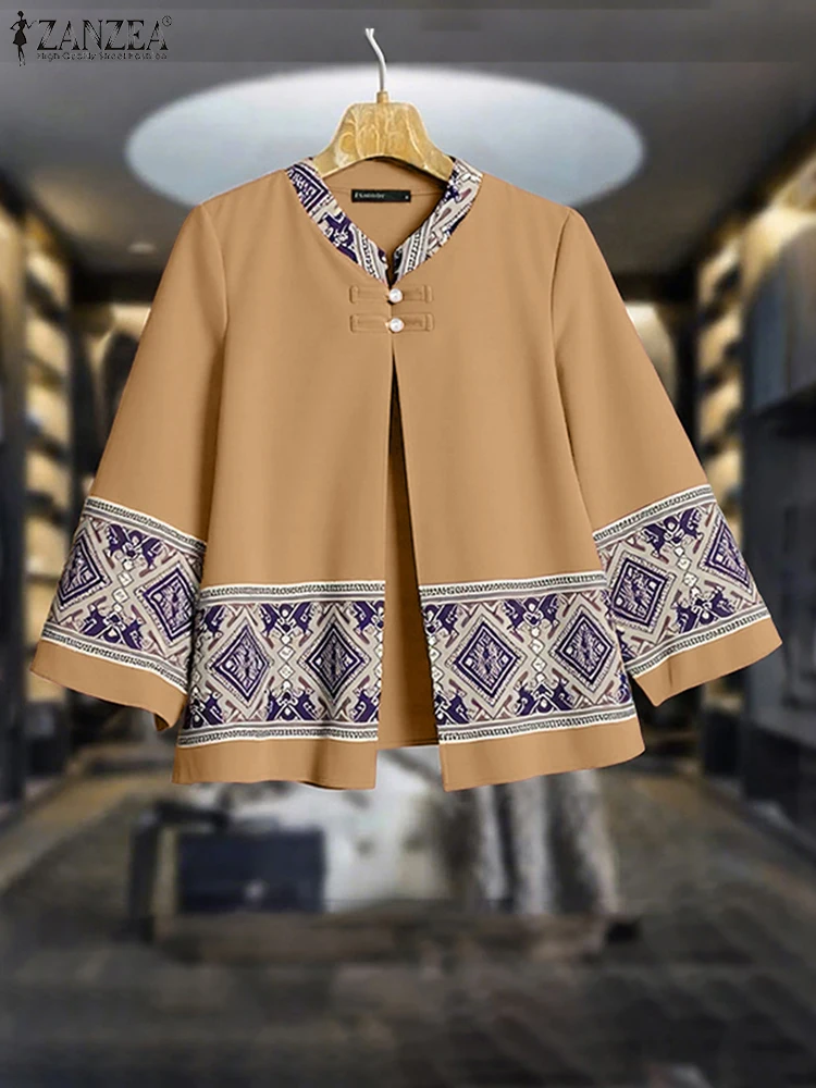 

ZANZEA 2025 Autumn Women Wrap Coats Casual Long Sleeve Outwear Fashion O Neck Suits Elegant Printed Coats Thin