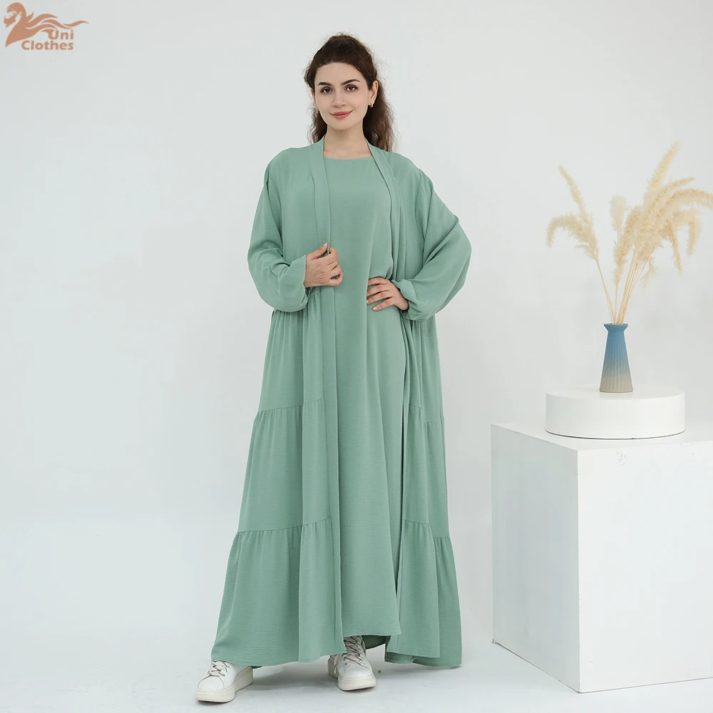 2025 Modest Abaya Women Muslim Dress Cardigan and Inner Dress 2 Piece Abaya Set Islamic Clothing