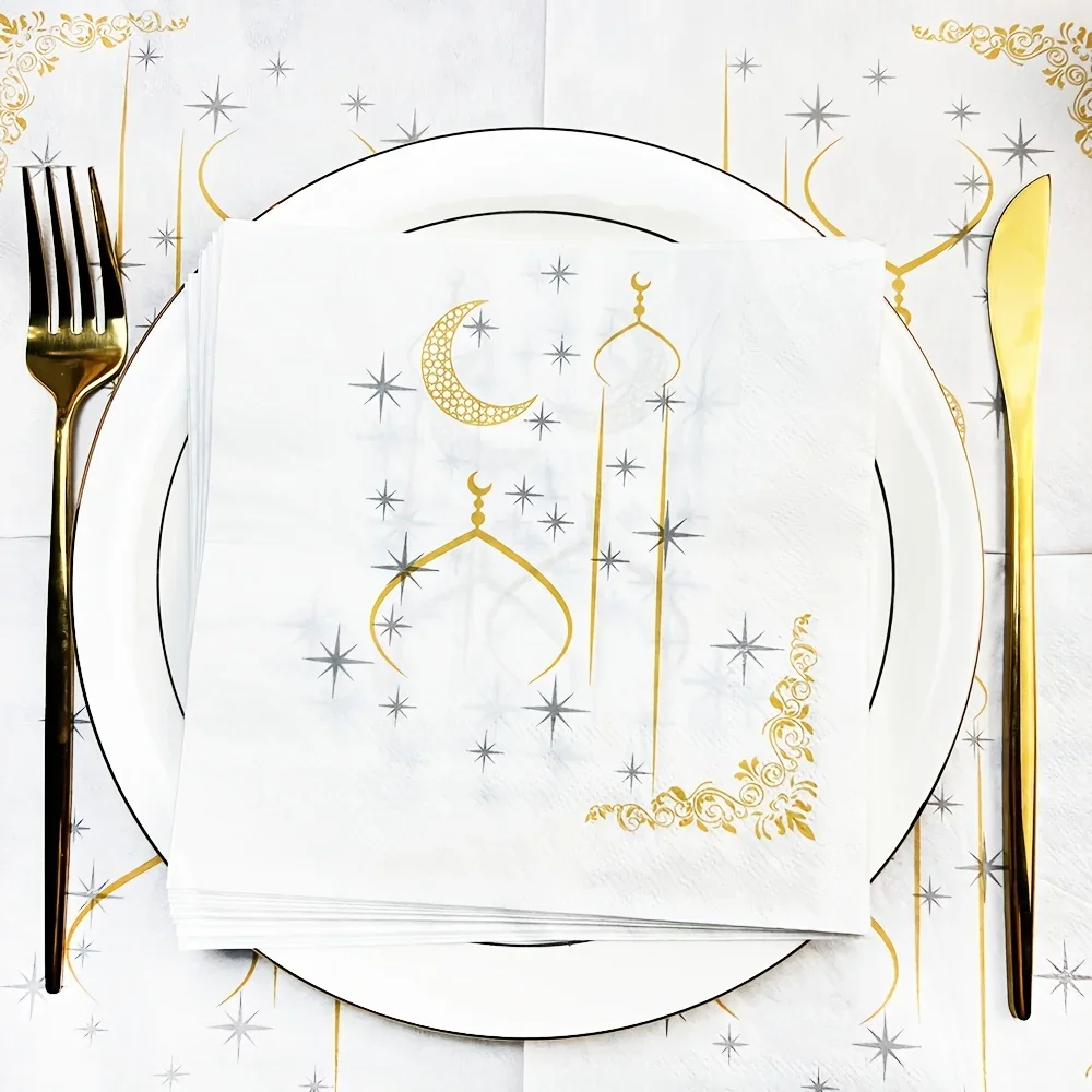 20 sztuk RAMADAN KAREEM serwetka rodzinny stół obiadowy serwetki papierowe bezpieczne pachnące darmowe miękkie jednorazowe wycieranie ust księżyc drukuj chusteczki