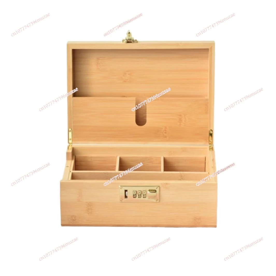 

Bamboo grinder storage box Removable wooden storage box with combination lock Household solid wood storage box