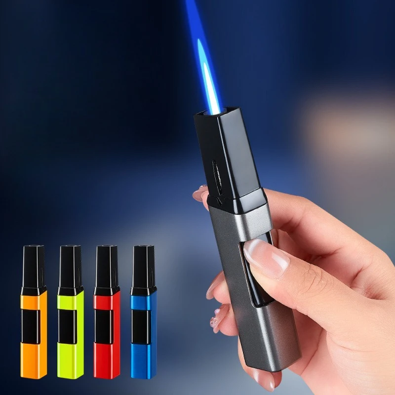 2026 New Gradual Change of Color Press Flamethrower Blue Flame Direct Charge Inflatable Igniter Windproof Spray Gun Lighter