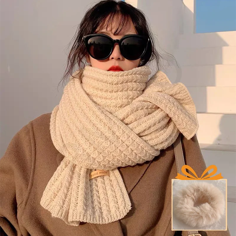 

2 шт. корейский зимний шарф, шерстяной толстый теплый однотонный вязаный шарф для женщин, мужчин, студентов, любителей, модный нагрудник