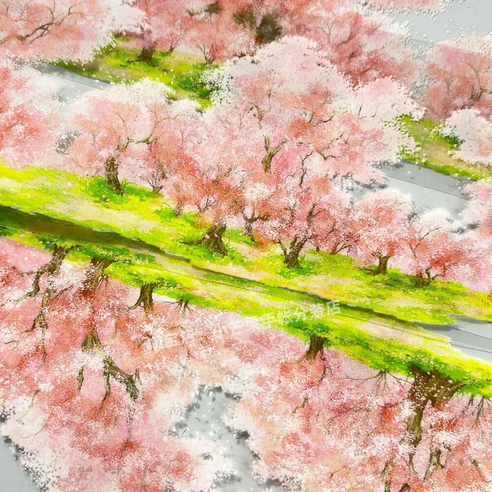 Peach Blossom Tree Scenery Vintage Style PET Washi Tape Sticker DIY Journal Decoration Stationery Adhesive Tape for Scrapbooking