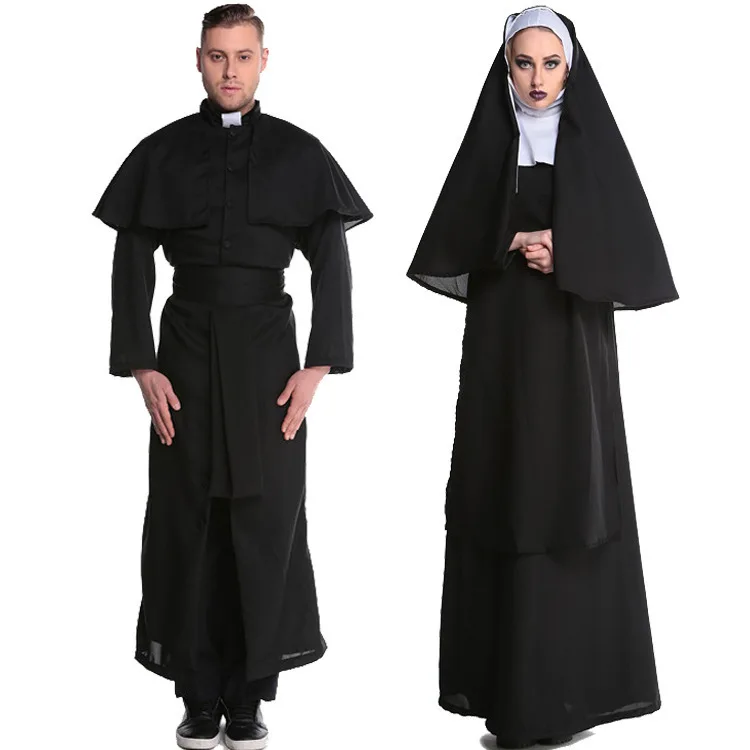 

Black Nun Costume Women's Halloween Role-playing Priestess Outfit Adult Female Minister Suit Maria Priestess Costume