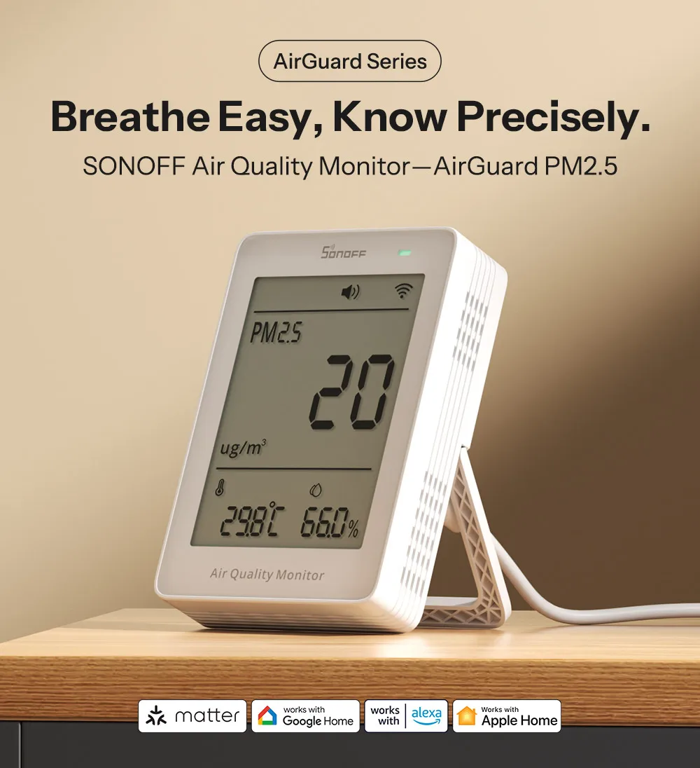 SONOFF SAWF-07P AirGuard PM2.5/PM10 Messgerät WLAN (Matter) – Feinstaubsensor Luftqualitätsmonitor Temperatur und Feuchtigkeit – Detail 1
