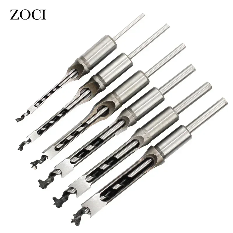 

6PCS Set Square Drill Bit Hole Opener DIY Auger Mortising Chisel Tools Kit Extended Saw Twist Drill Bits Sets Woodworking Tools