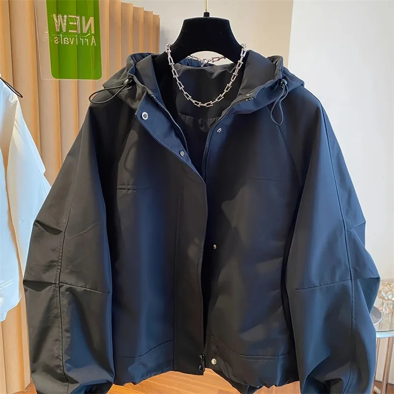 

Новая женская куртка, весенне-осенняя свободная модная куртка-джокер, короткая ветровка с капюшоном, куртка, женская верхняя одежда