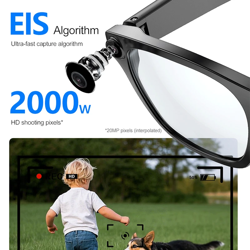 LIGE AI Smart Glasses AI Translation 500W Pixel Camera Voice Assistant Music Playback Smart Glasses UV Protection Sunglasses
