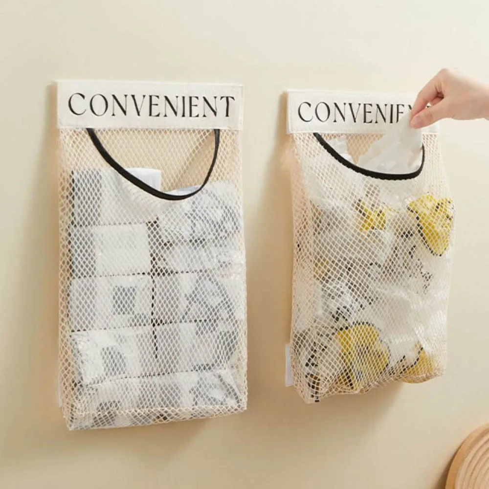 Mesh Hanging Storage Bag Wall Mount Bag Garbage Bag Sock Storage Bag Underwear Mesh Pockets Portable Simple Large Capacity