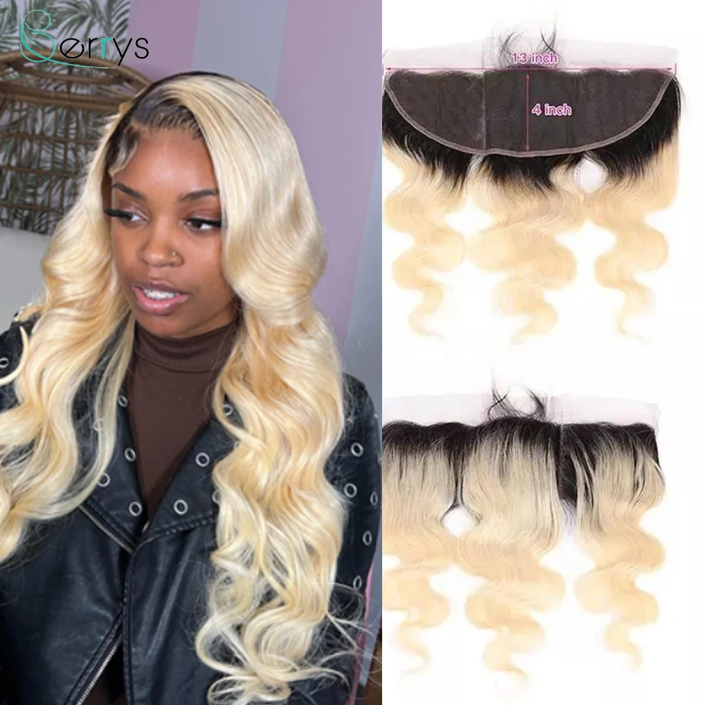 13x6 HD Lace Frontal Human Hair Melt Skins T1B/613 Color Body Wave 13x4 Invisible HD Tranparent Lace Frontal 10-22Inch