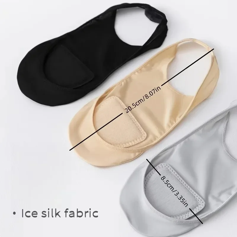 6 Pairs No Show Slingback Boat Socks for Women, Padded Front Foot Cushions, Breathable Non-Slip Invisible Half Socks with Straps